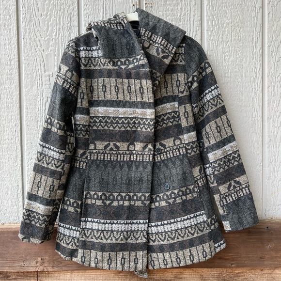 Mossimo Supply Co. aztec patterned wrap style tapered button up cozy pea coat - Picture 3 of 16